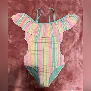 Wonder Nation Kids Swim One Piece - Pink, Yellow, Blue Stripes